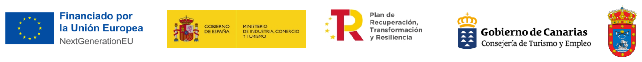 Logotipos institucionales: Financiado por la Unión Europea — NextGenerationEU, Gobierno de España (Ministerio de Industria, Comercio y Turismo), Plan de Recuperación, Transformación y Resiliencia, Gobierno de Canarias (Consejería de Turismo y Empleo) y Ayuntamiento de Granadilla de Abona